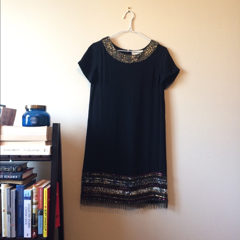 Nicole Miller Beaded Silk Shift Dress